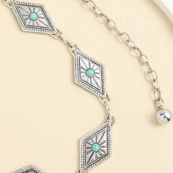 Silver and Turquoise Women's Chain Belt - Picture 3 of 5